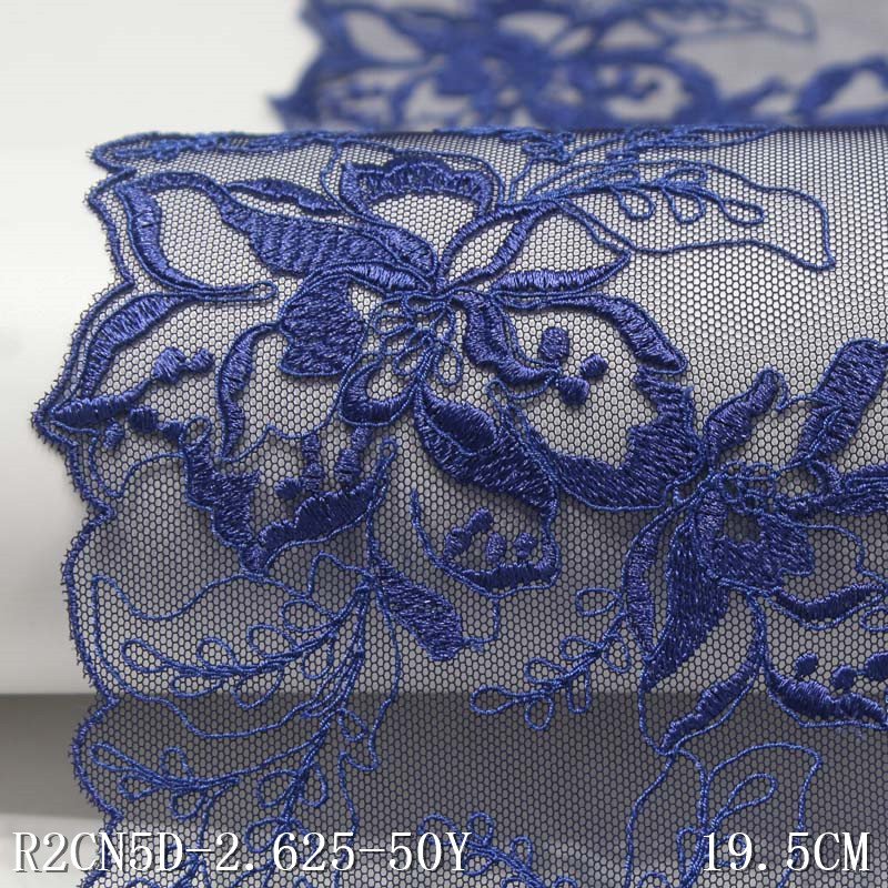 Fashion Style 20cm Dark Blue Embroidery Lace Trims Flower Mesh Lace Polyester Fabric for Skirt