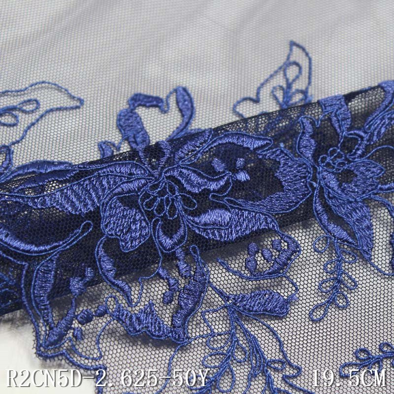 Fashion Style 20cm Dark Blue Embroidery Lace Trims Flower Mesh Lace Polyester Fabric for Skirt