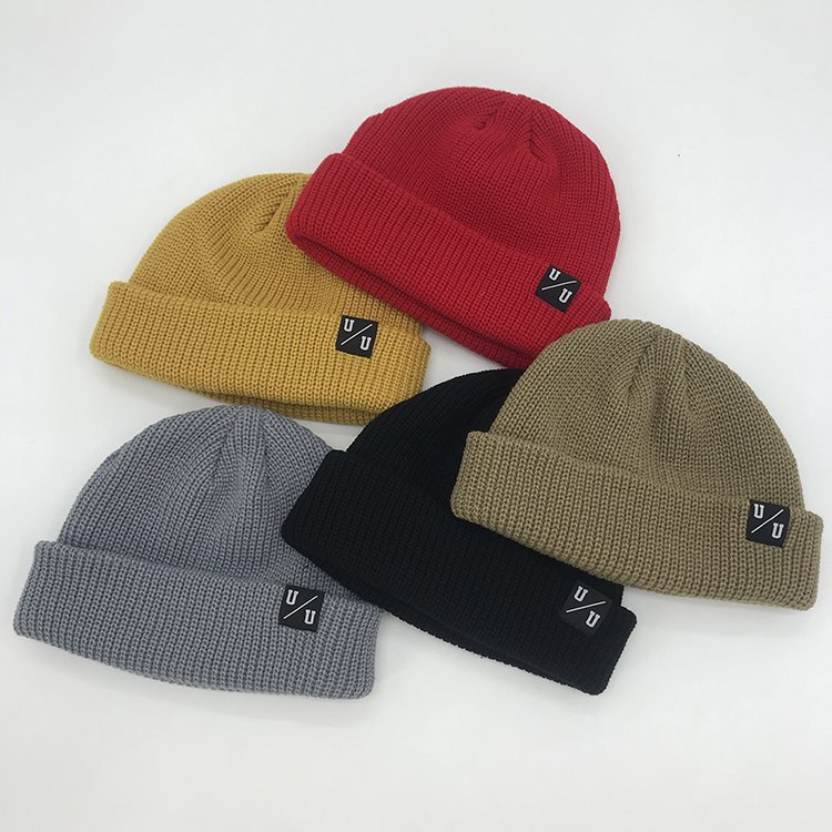 Custom Wholesale Fisherman Logo Acrylic Warm Plain Winter Hat Unisex sport Long Ribbed Cuff Knit Beanie