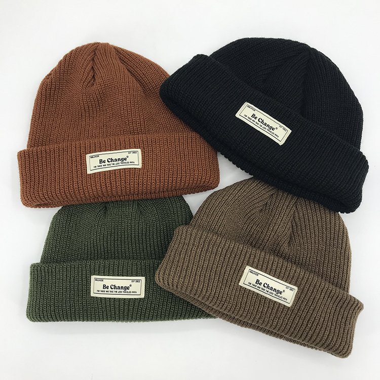 Custom Wholesale Fisherman Logo Acrylic Warm Plain Winter Hat Unisex sport Long Ribbed Cuff Knit Beanie