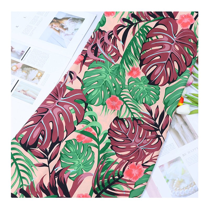 New fashion leaf pattern dress fabric clothing women's tropical rain forest wind four sides elastic polyester cloth