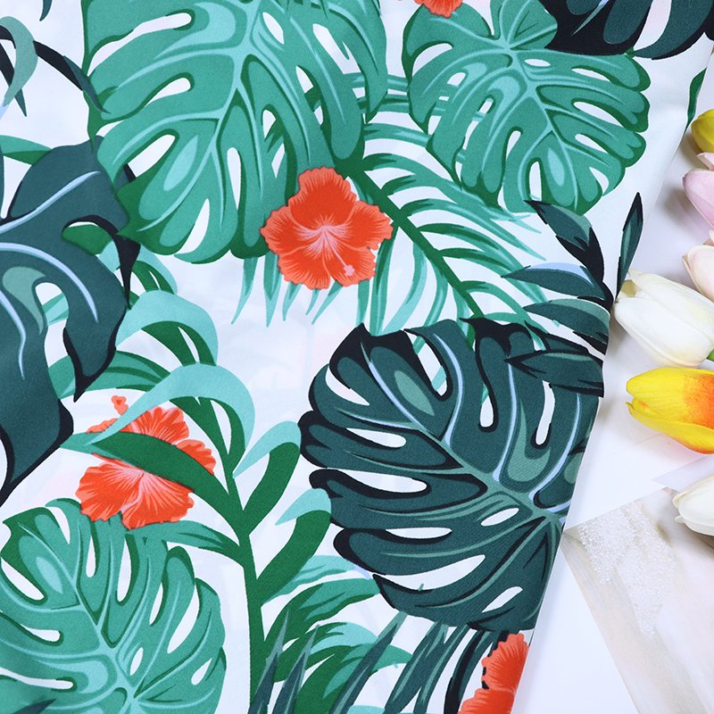 New fashion leaf pattern dress fabric clothing women's tropical rain forest wind four sides elastic polyester cloth