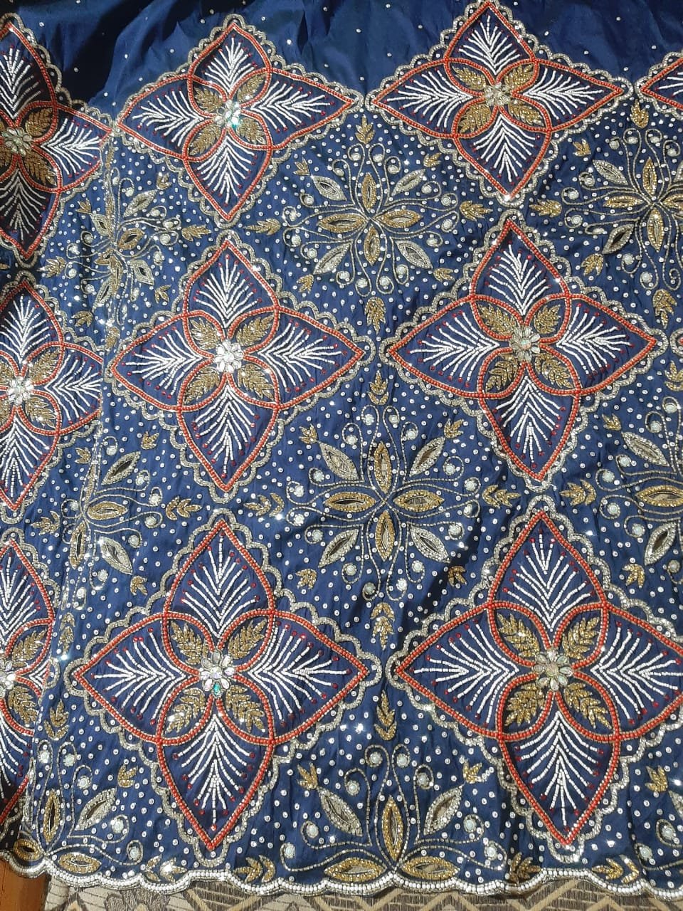Direct Factory Supply First Lady Heavily Beaded George Wrapper Embroidery Style Fabric for Girls Dress Making Available for Sale