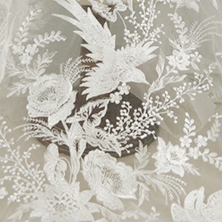 Fashion White Mesh Bird Flower Embroidery French Bridal Wedding Dress Embroidery Lace tulle Fabric