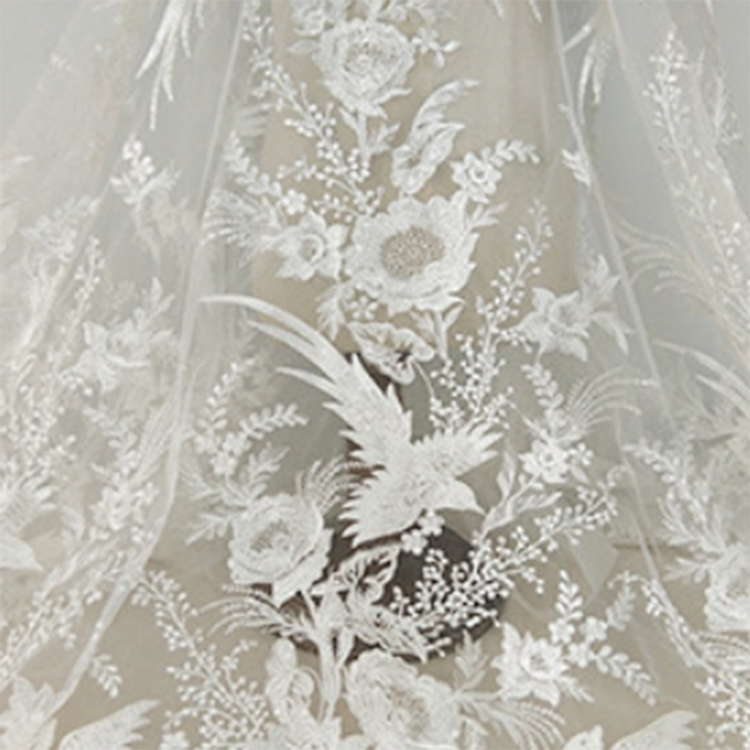 Fashion White Mesh Bird Flower Embroidery French Bridal Wedding Dress Embroidery Lace tulle Fabric