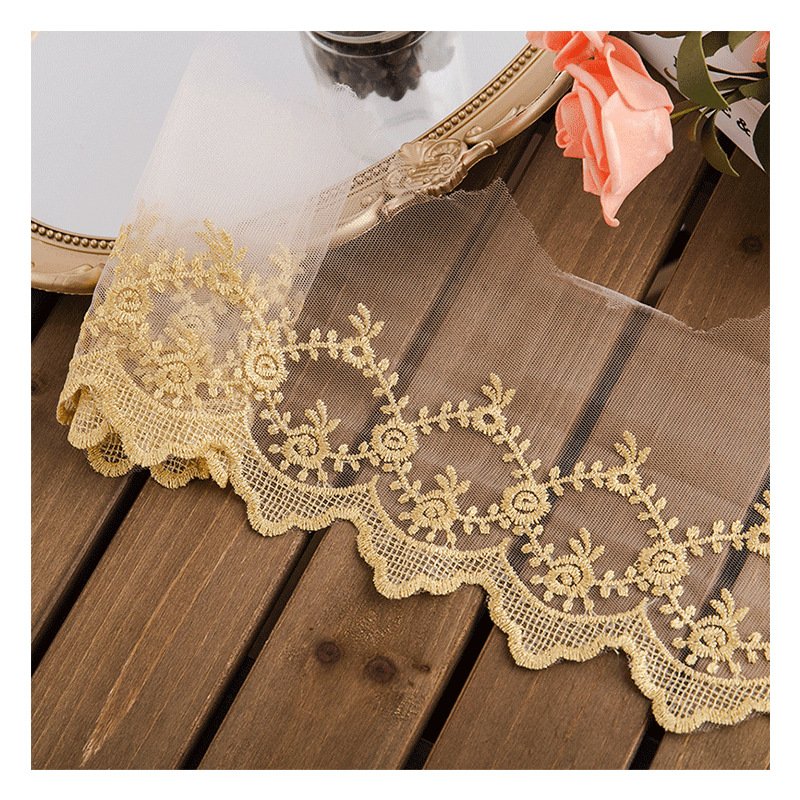 Wedding Dress Applique Luxury Embroidery Lace Trim Ivory Bridal Tulle Mesh Lace Fabric Embroidered Mesh Tulle Lace