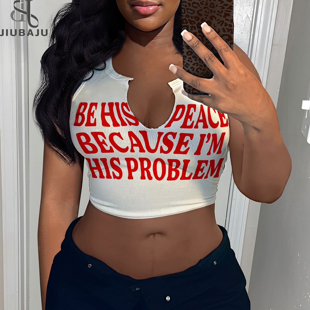2023 Hot Selling Women Short Crop Top Letter Print High Quality Ribbed Sleeveless Tank Top