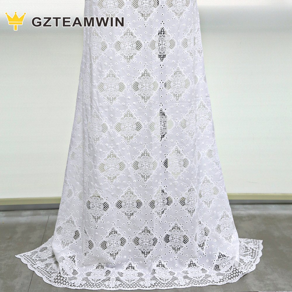Factory Direct Garment Accessories Floral Design White Cotton Lace Large Size Embroidery Lace Fabrics Fancy Lace