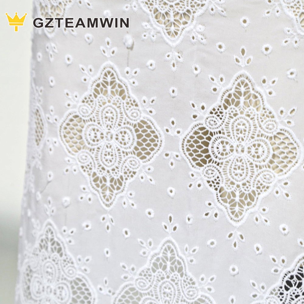 Factory Direct Garment Accessories Floral Design White Cotton Lace Large Size Embroidery Lace Fabrics Fancy Lace