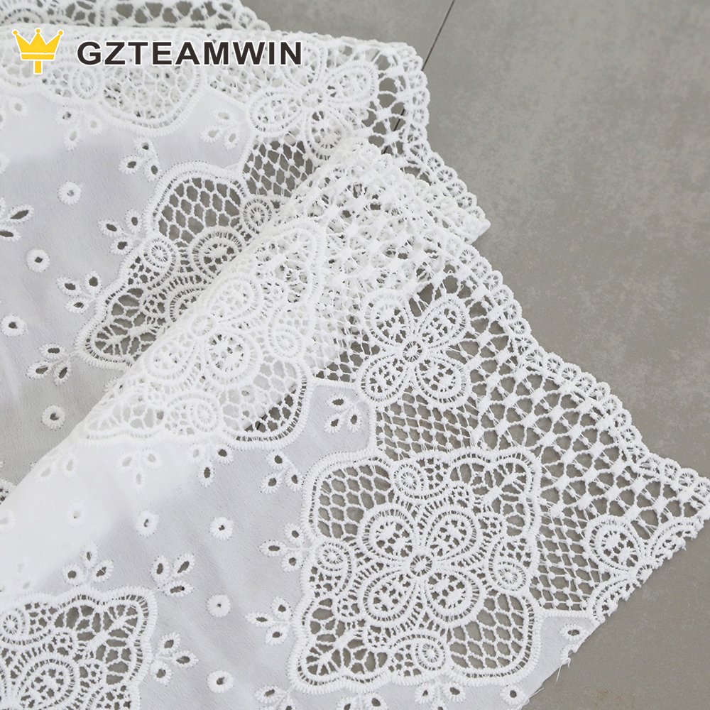 Factory Direct Garment Accessories Floral Design White Cotton Lace Large Size Embroidery Lace Fabrics Fancy Lace