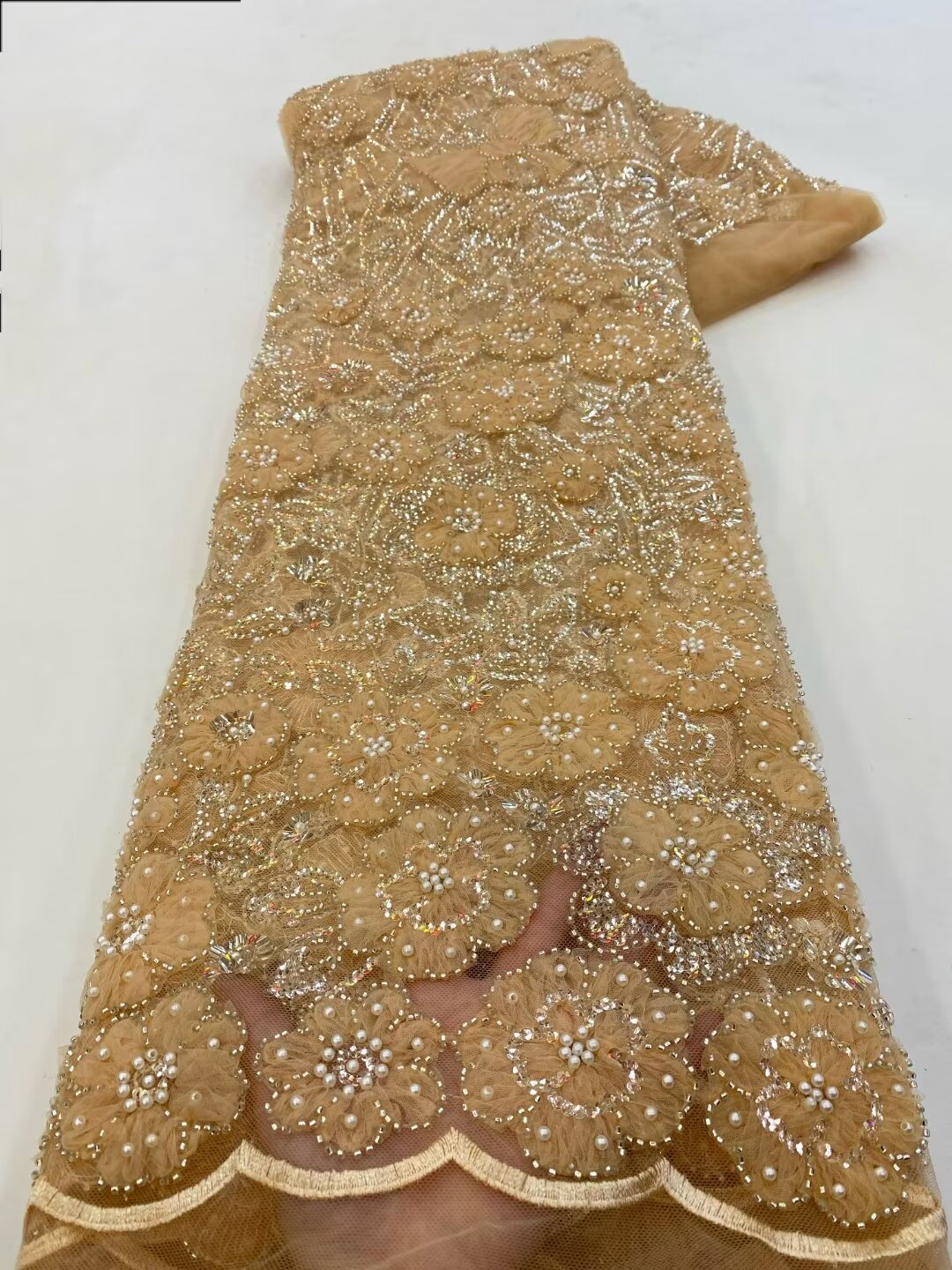 NI.AI 2024 polyester embroidery sequins digital print fabric sequins fabric lace luxury bridal Beaded lace Fabric