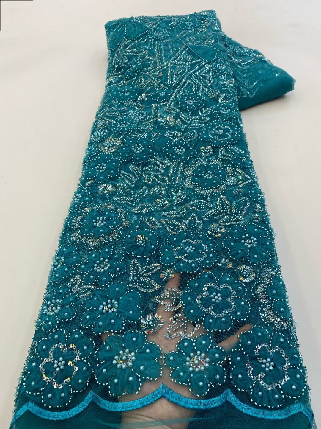 NI.AI 2024 polyester embroidery sequins digital print fabric sequins fabric lace luxury bridal Beaded lace Fabric