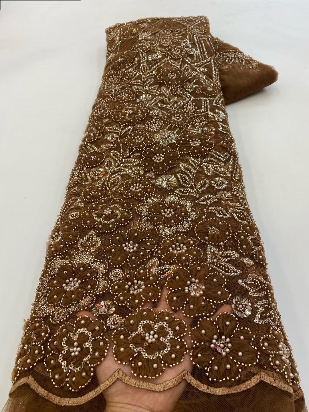 NI.AI 2024 polyester embroidery sequins digital print fabric sequins fabric lace luxury bridal Beaded lace Fabric