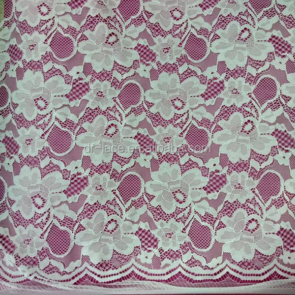 stretch big all over lace fabric with scalloped edge wave border