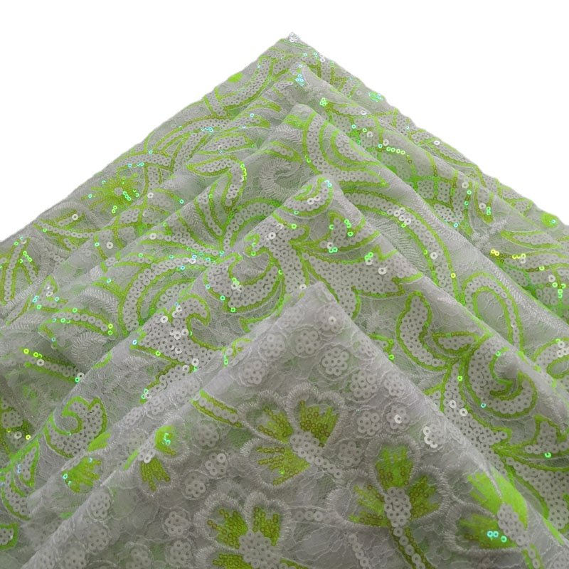 Fluorescent light Scallop style 100% polyester french tulle mesh lace sequin embroidery fabric for party dress
