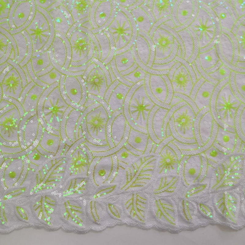 Fluorescent light Scallop style 100% polyester french tulle mesh lace sequin embroidery fabric for party dress