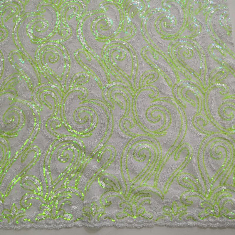 Fluorescent light Scallop style 100% polyester french tulle mesh lace sequin embroidery fabric for party dress