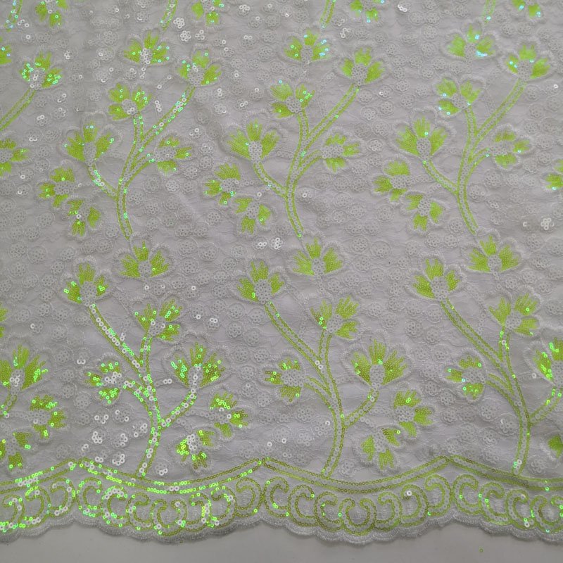 Fluorescent light Scallop style 100% polyester french tulle mesh lace sequin embroidery fabric for party dress