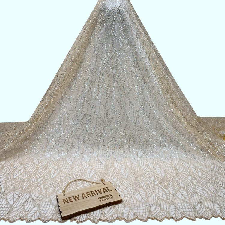 Famous Latest Lace Materials French Tulle Net Sequins Embroidery African Lace Fabric for party dress