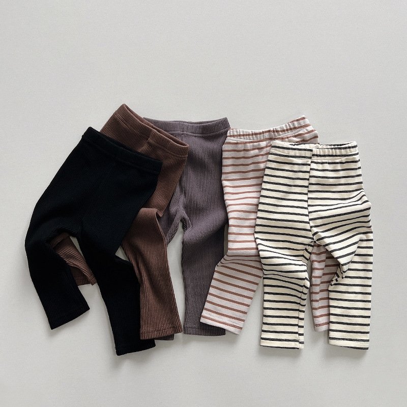 Spring Autumn Infant Toddler Kids Children's Unisex Casual Stripe Jogger Trousers Baby Ribbed Pants
