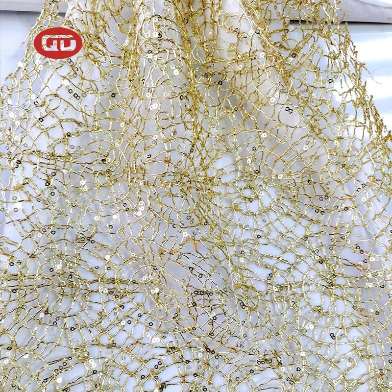 Unique design metallic net luxury sequins rope embroidery lace fabric