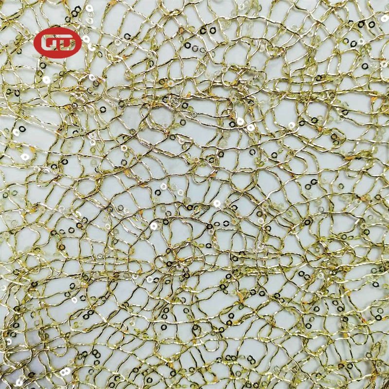 Unique design metallic net luxury sequins rope embroidery lace fabric