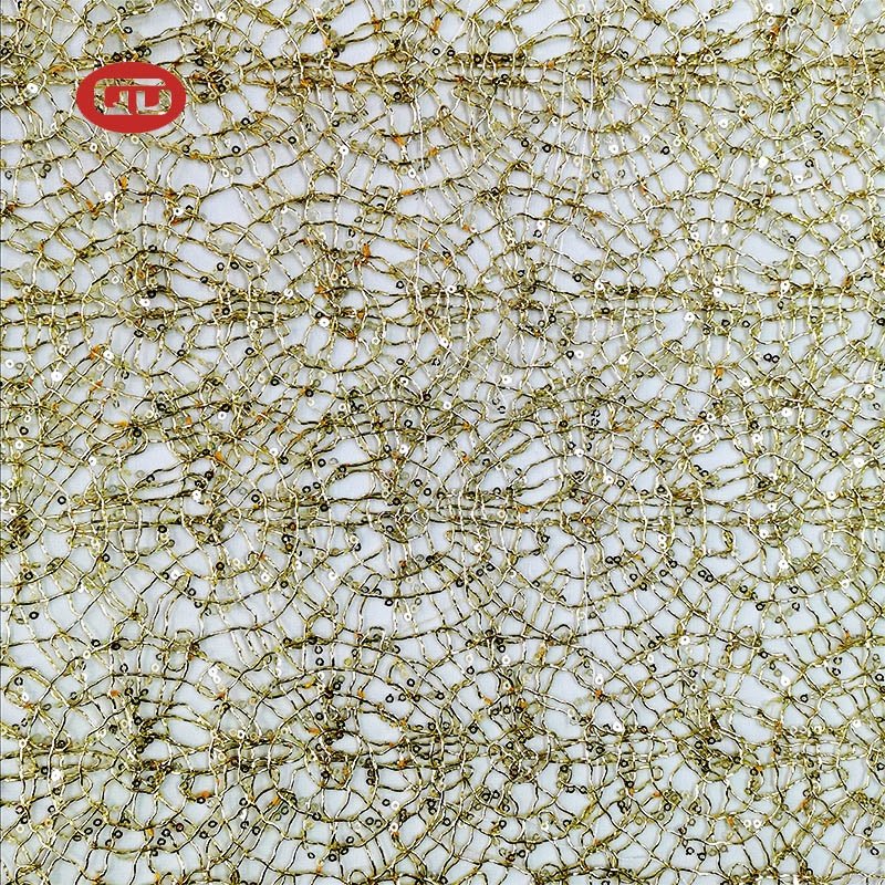 Unique design metallic net luxury sequins rope embroidery lace fabric