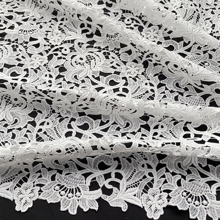 Factory Direct Sale New Style Guipure Chemical 100% Polyester Milk Yarn Floral Embroidery Party Dress White Lace Fabric