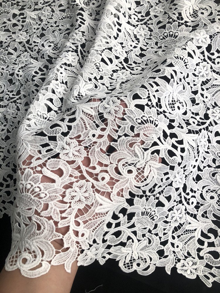 Factory Direct Sale New Style Guipure Chemical 100% Polyester Milk Yarn Floral Embroidery Party Dress White Lace Fabric