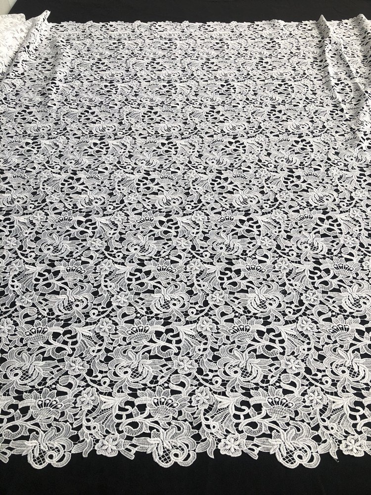 Factory Direct Sale New Style Guipure Chemical 100% Polyester Milk Yarn Floral Embroidery Party Dress White Lace Fabric