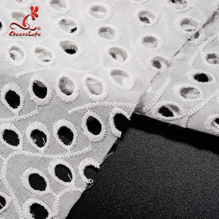 Cheerslife 15 Yards Laser Cut Circle Wavy 130Cm White Cotton Swiss Voile Guipure White Eyelet Embroidery Lace Fabric