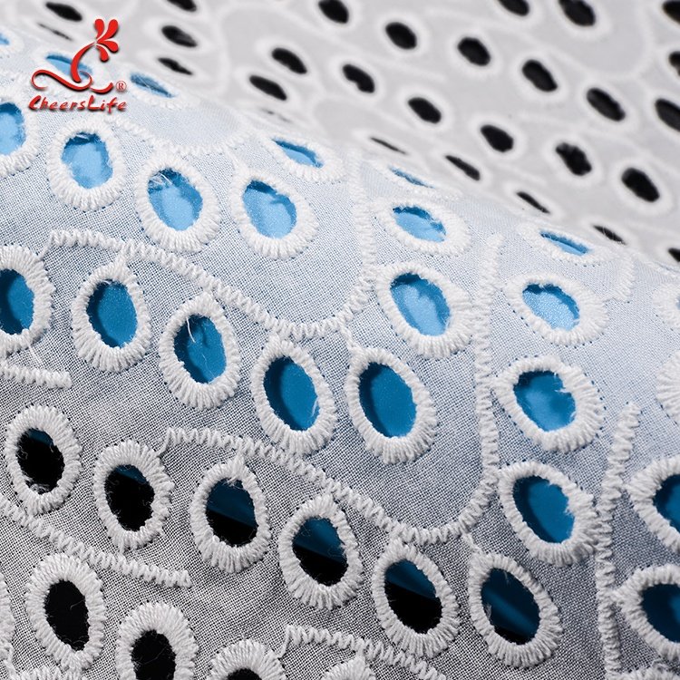 Cheerslife 15 Yards Laser Cut Circle Wavy 130Cm White Cotton Swiss Voile Guipure White Eyelet Embroidery Lace Fabric