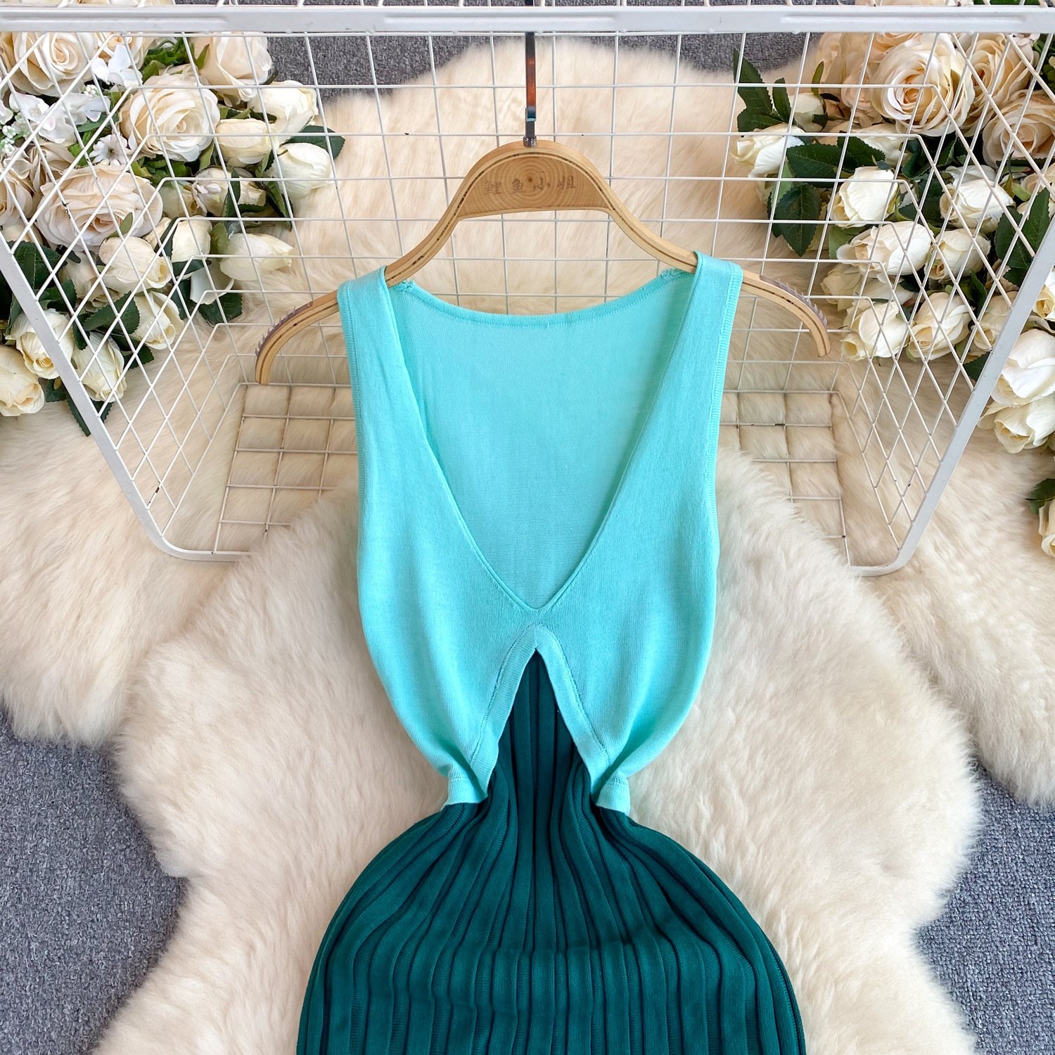 2024 New V-Neck Summer Women Dress Beach Sleeveless Patchwork Unique Knitting Bodycon Elegant Dresses Casual Long Maxi Dresses