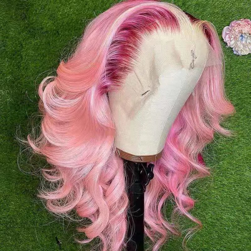 Wholesale Prices HD Lace Frontal Wig Ombre Pink Body Wave Human Hair Wig Transparent 360 Lace Wigs Display Racks