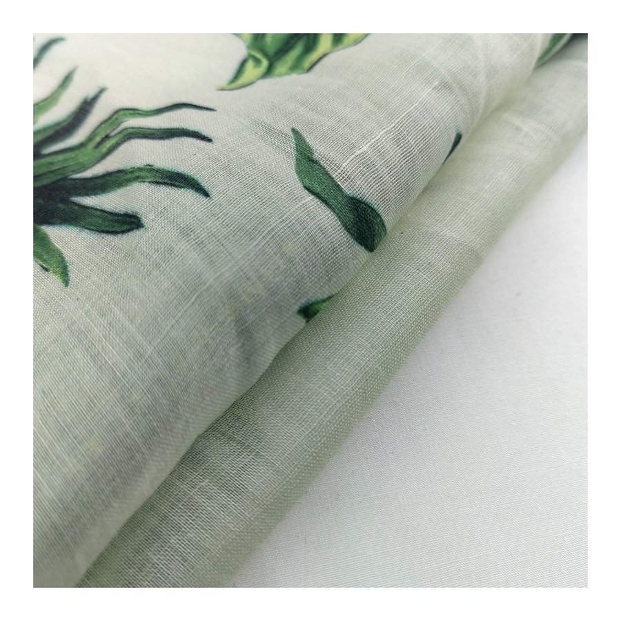NEW Arrival eco-friendly leaves design 100% ramie linen printed fabric for women's blouses shirts dress