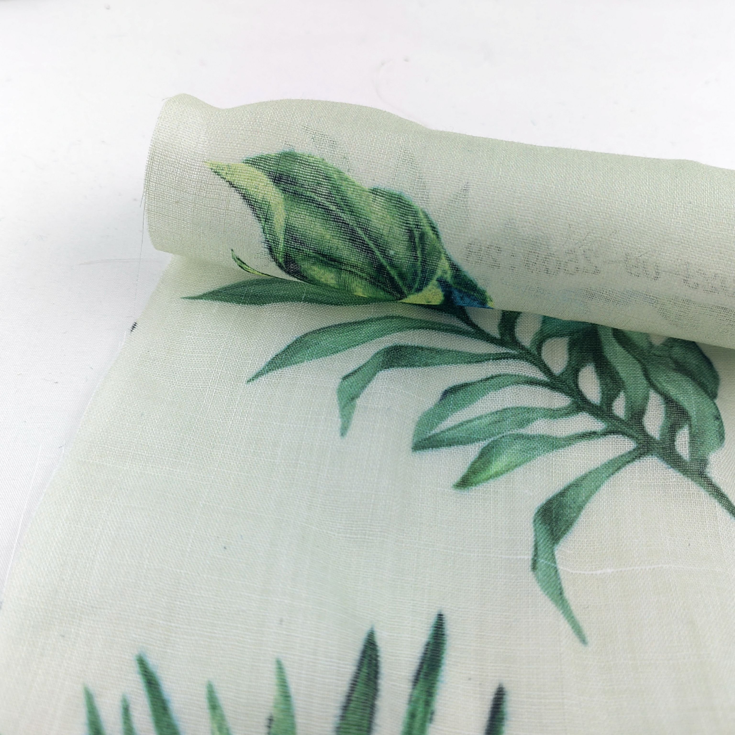 NEW Arrival eco-friendly leaves design 100% ramie linen printed fabric for women's blouses shirts dress