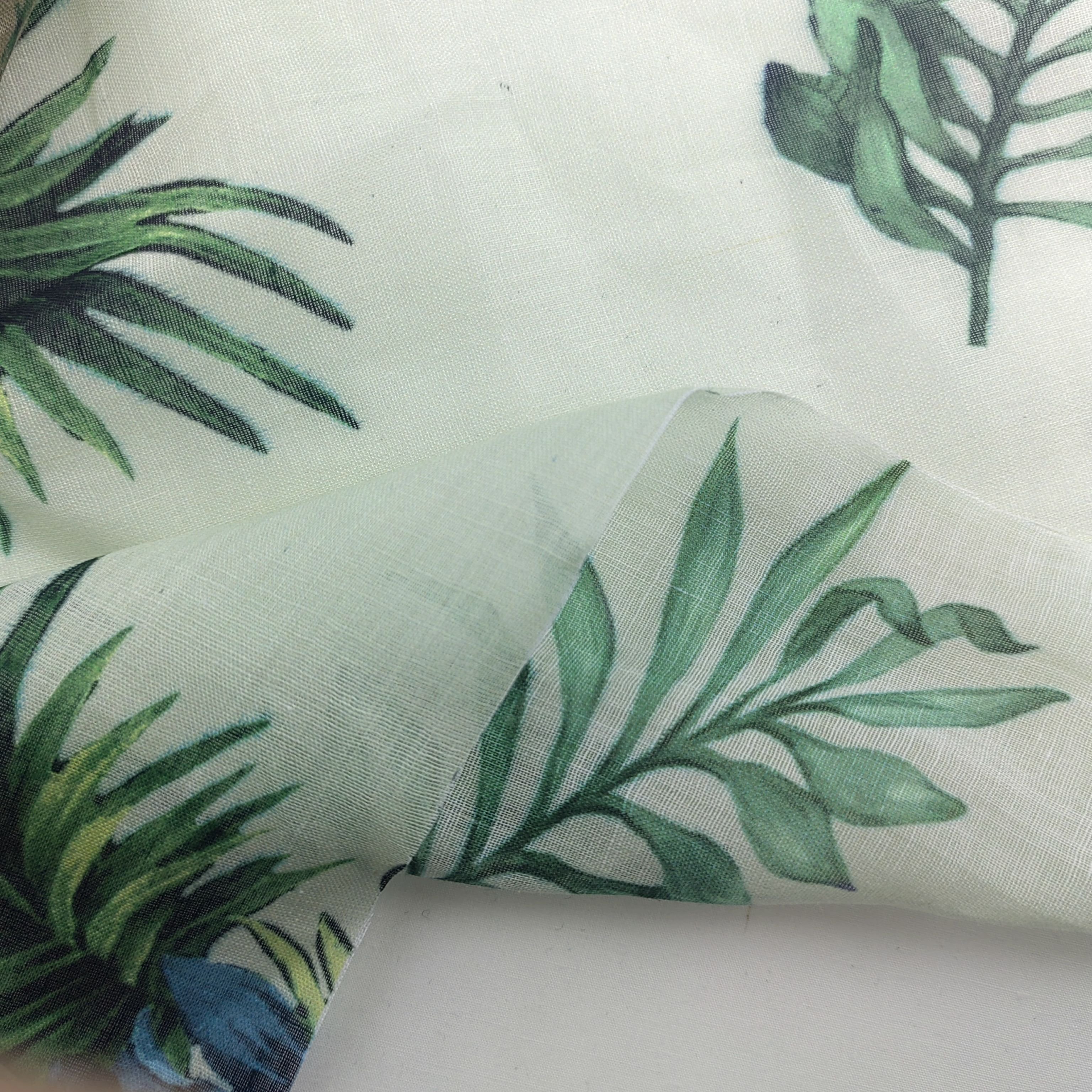 NEW Arrival eco-friendly leaves design 100% ramie linen printed fabric for women's blouses shirts dress