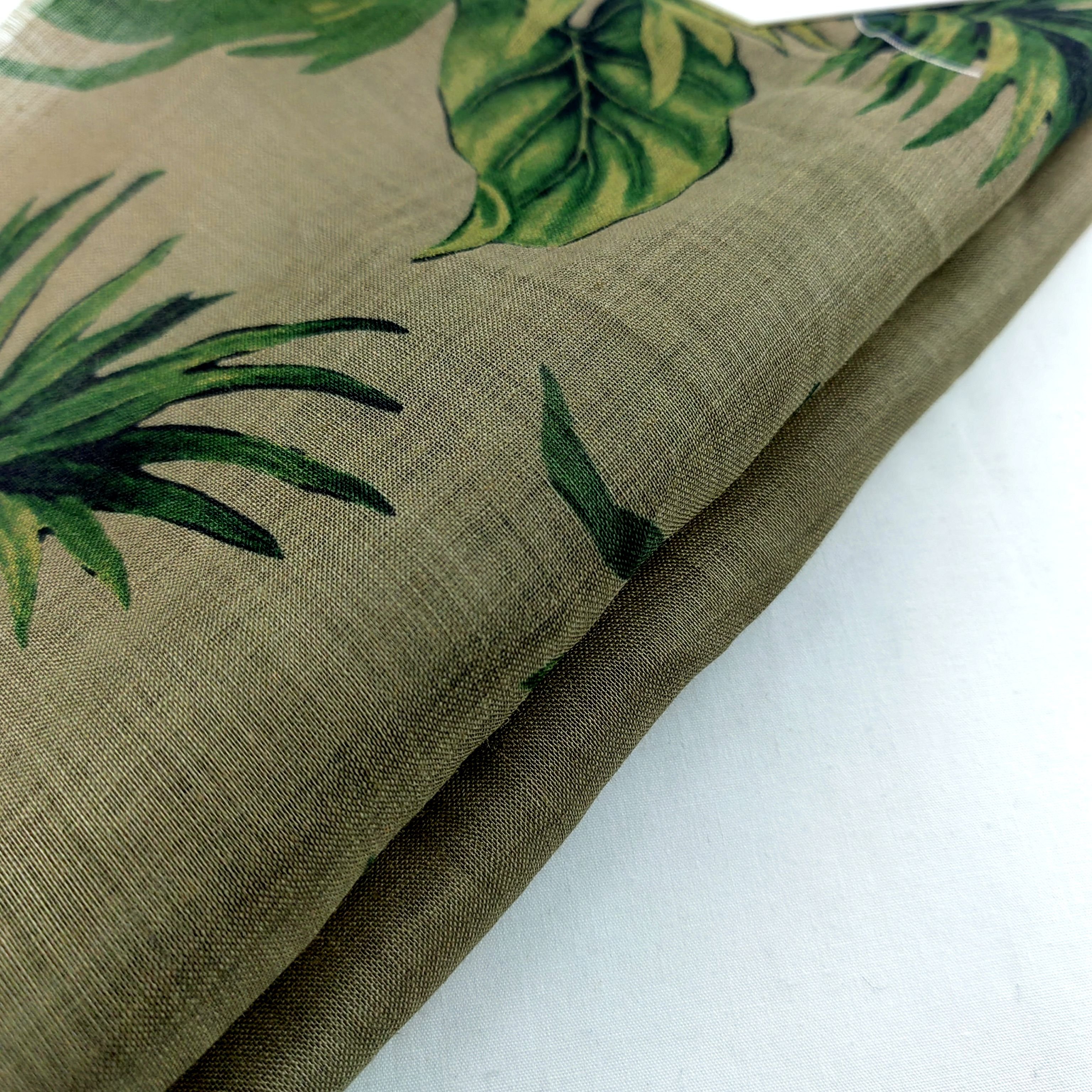 NEW Arrival eco-friendly leaves design 100% ramie linen printed fabric for women's blouses shirts dress