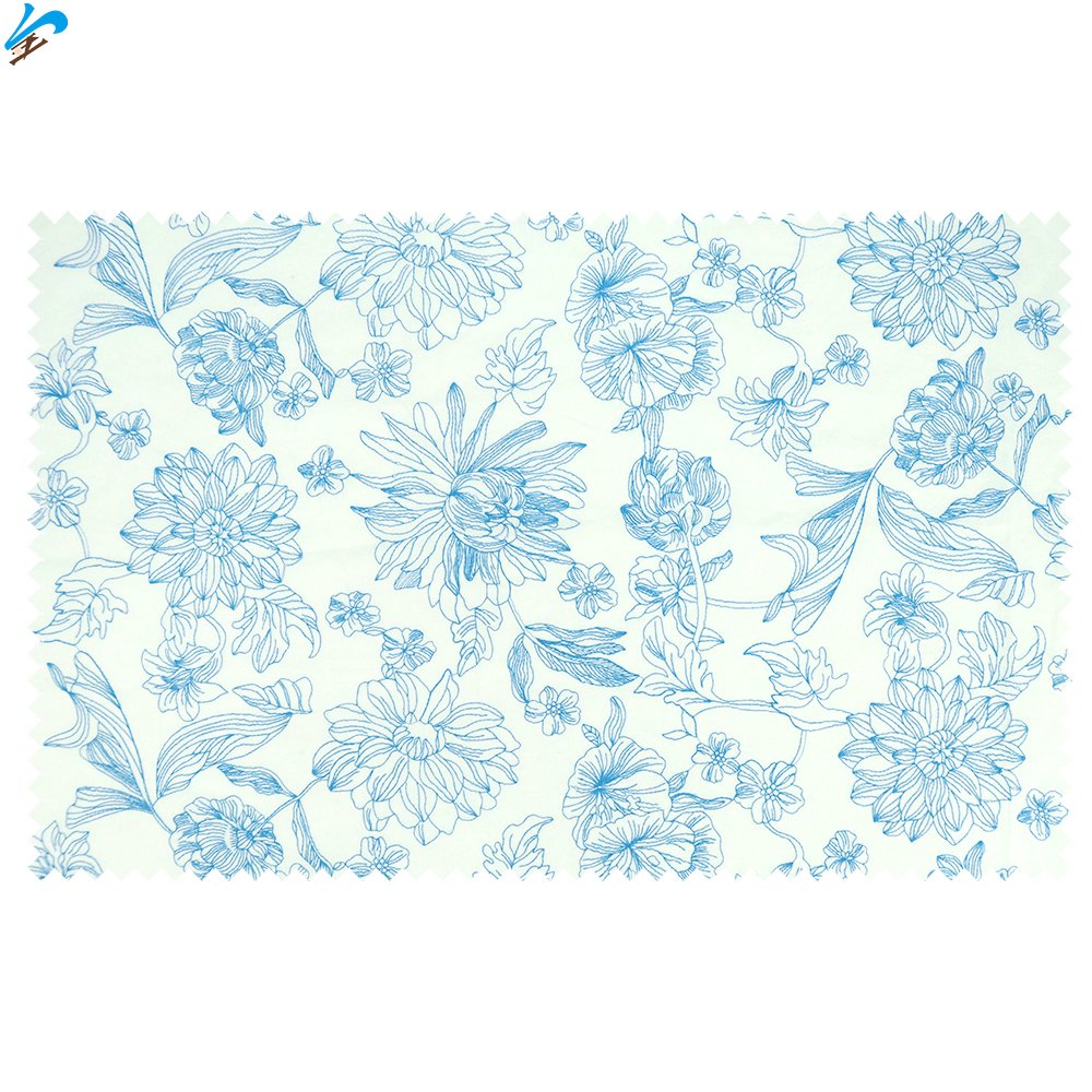 White Cotton Voile With Blue Embroidery Threads Breathable Floral Pattern Cotton Embroidery Fabric For Woman Apparel Garment