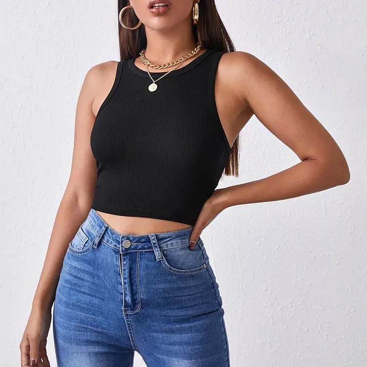 Wholesale Custom Logo Custom Printed Breathable Quick Dry Ribbed Crop Tops Summer Singlet