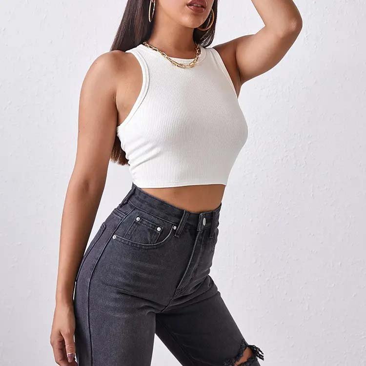 Wholesale Custom Logo Custom Printed Breathable Quick Dry Ribbed Crop Tops Summer Singlet