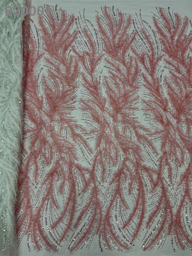 Wool Ribbon Pearls Bead Embroidery Fabric Mesh Lace African Pink Lace Fabric