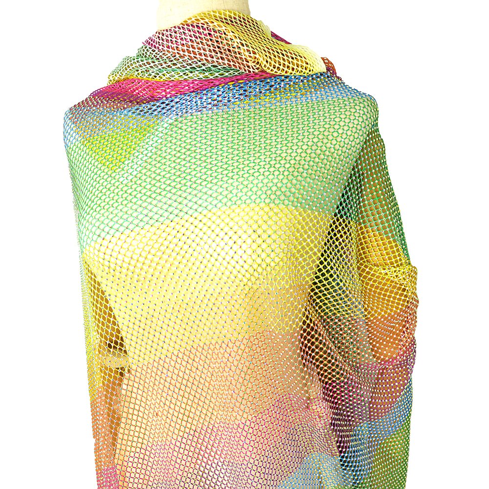 Fashion 3d Fishing Stretch Net Crystal Rhinestone Lace Rainbow Luxury Beaded Lace Fabric For Dress