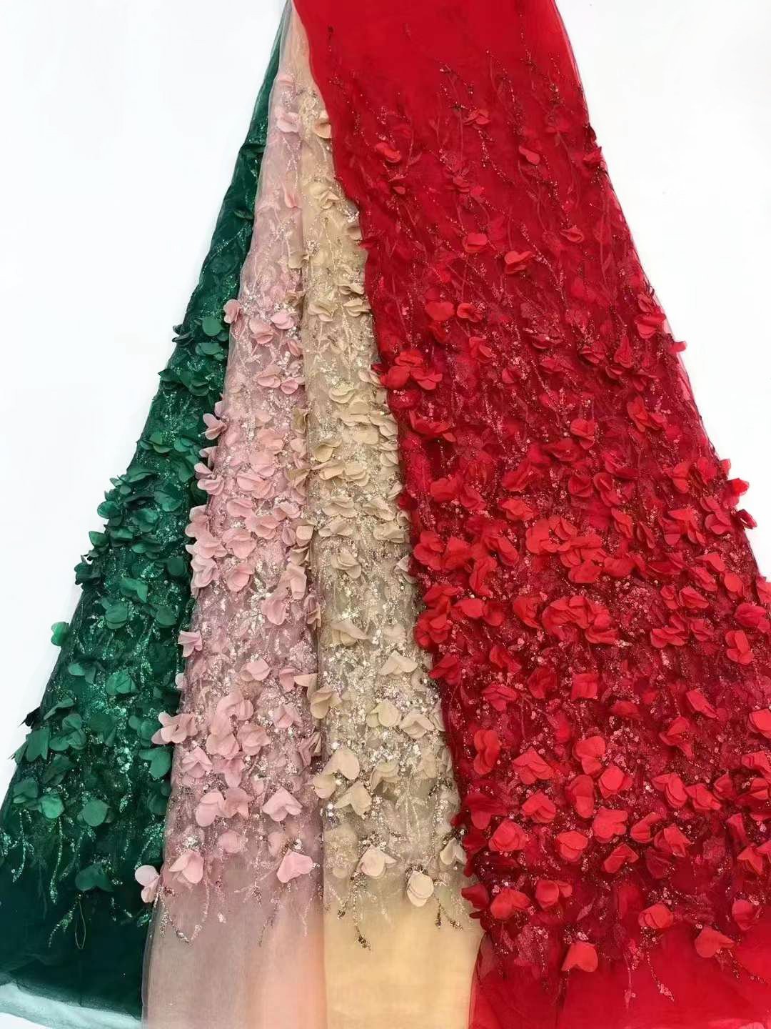 Hot Sale New Fashion Splash Gold Flower 3D Full Lace Colorful Embroidered Sequin Lace Fabric