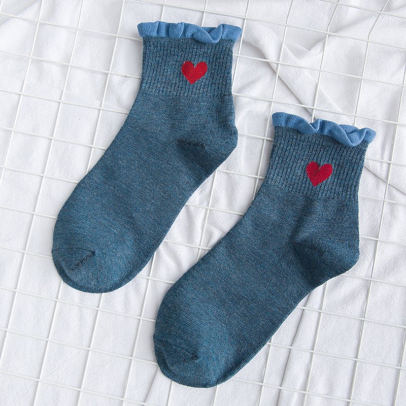 Good Quality Red Love Embroidered Cotton Socks Summer Sweet Women Socks