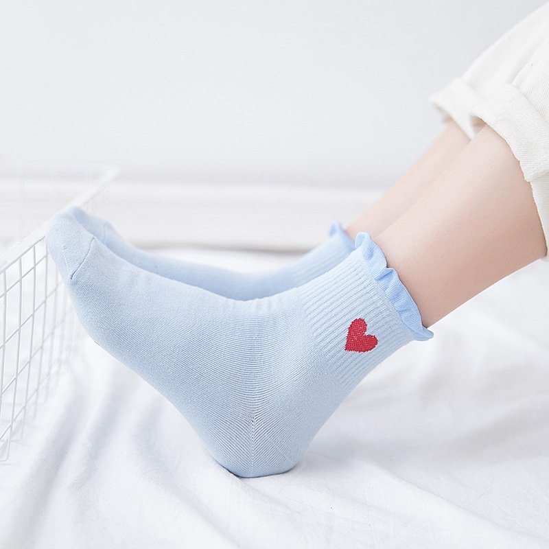 Good Quality Red Love Embroidered Cotton Socks Summer Sweet Women Socks