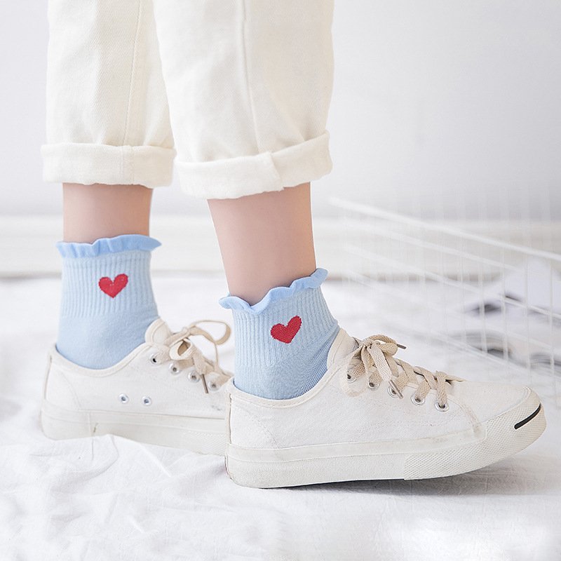 Good Quality Red Love Embroidered Cotton Socks Summer Sweet Women Socks