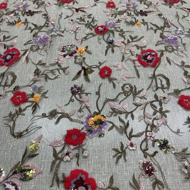 cute solid yarn floral pattern embroidery sequin tulle lace fabrics for dress