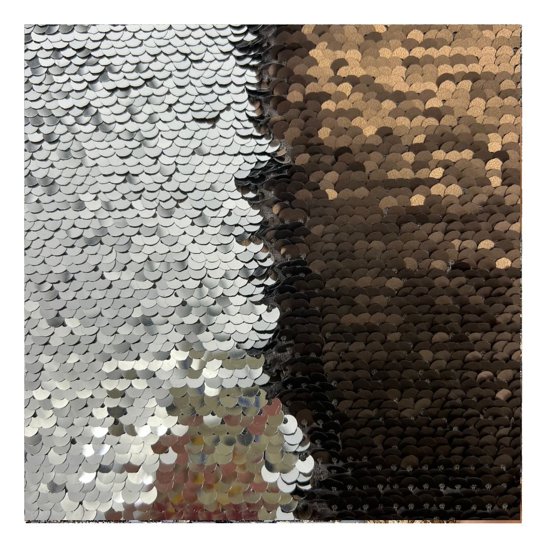 High Quality Luxury 5MM Silver/Gold Reversible Fish Scale Sequin Fabric for Fashion Dress LP14040204