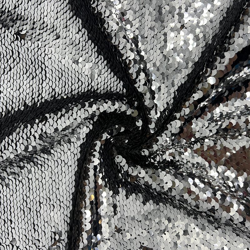 High Quality Luxury 5MM Silver/Gold Reversible Fish Scale Sequin Fabric for Fashion Dress LP14040204